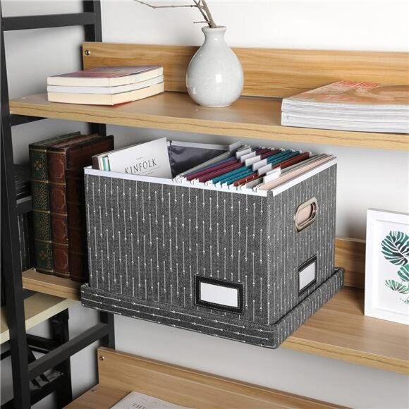 Collapsible File Storage Organizer Box with Lid - Decorative Hanging Filing - Picture 5 of 6